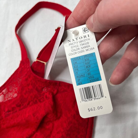 Natori Pretty Smooth Seamless Lace Underwire Red Bra 30DDD - Picture 4 of 8